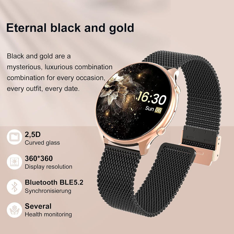 elfofle Smartwatch Damen mit Telefonfunktion, 1,39 Zoll TFT HD Touchscreens, IP67 Wasserdicht mit 12