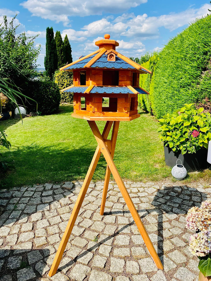 DARLUX Vogelvilla wetterfest von L bis XL Futterhaus Vogelhaus mit oder ohne Ständer in Braun mit Ro