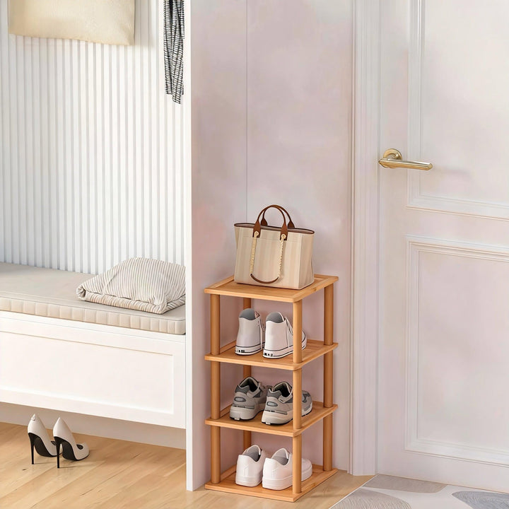 Aniston Kleines Schuhregal mit 4 Ebenen, aus Bambus, freistehend, schmal, schmal, vertikal, hohes Sc