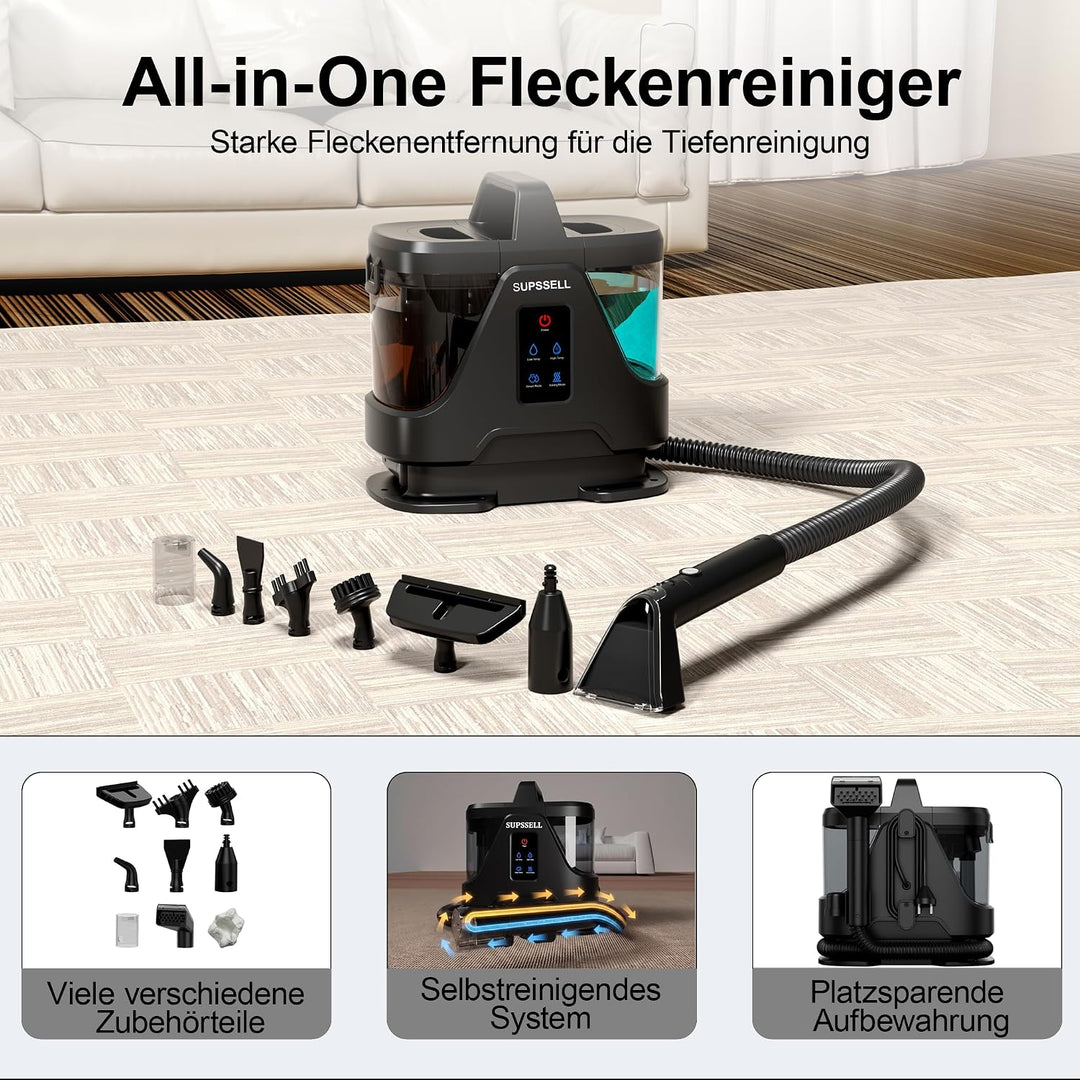 Polsterreiniger 1700W Dampf, für Haustiere, Sofa, Teppich & Auto | Hohe Saugkraft, Dampfreinigung, H