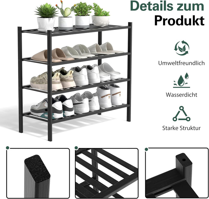 Schuhregal aus Bambus, Schuhablage mit 4 Ebenen, 68 x 28 x 64 cm, Erweiterbar Stapelbar, Schuhschran