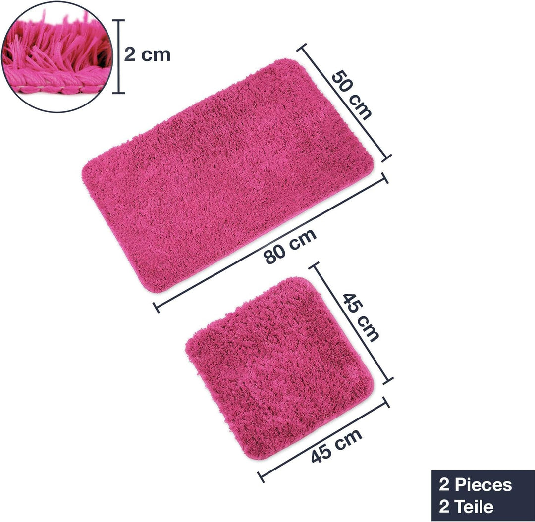 WohnDirect Badematten Set - WC Vorleger (45x45cm), Badematte (50x80cm) - rutschfest waschbar Badezim
