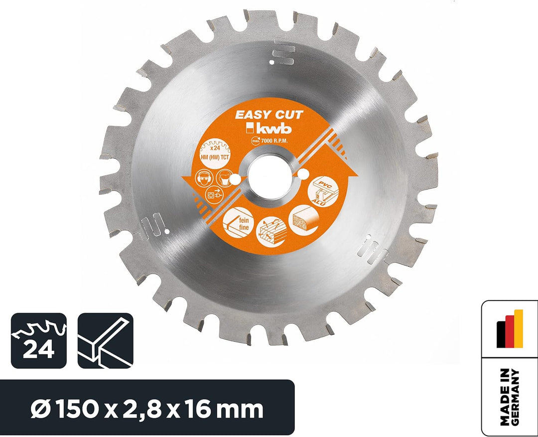 kwb Kreissägeblatt 150 x 16 mm, Made in Germany, Nagelfest, für Holz mit Metallresten, Universal Säg