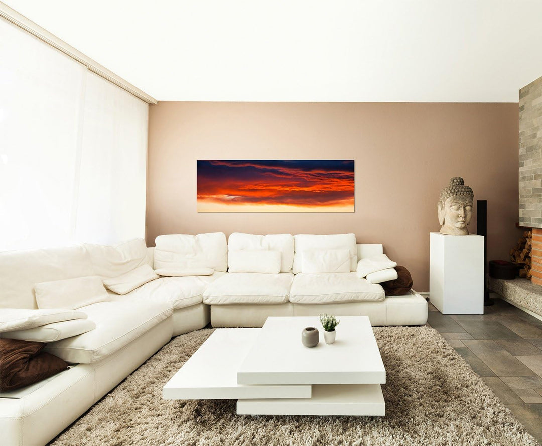 Paul Sinus Art Panoramabild auf Leinwand und Keilrahmen 150x50cm Himmel Wolken Abendrot