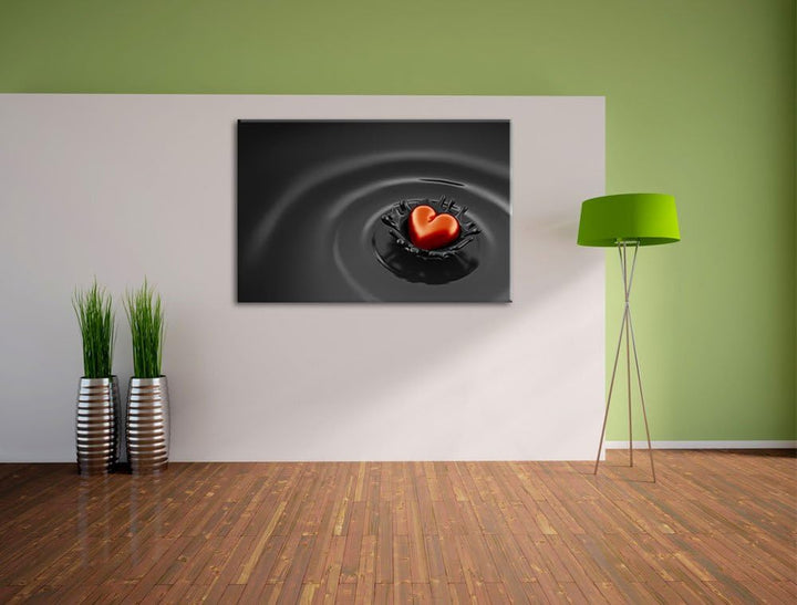 Rotes Herz in Schokolade schwarz/weiss Format: 100x70 auf Leinwand, XXL riesige Bilder fertig gerahm