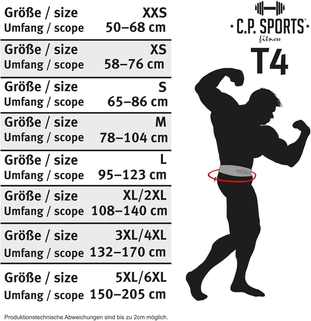 C.P. Sports Gewichthebergürtel Leder schwarz, Trainingsgürtel mit Grössentabelle XS - XXXXXL 0 - XXS