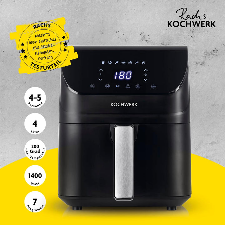 Rachs KOCHWERK Digitale Heissluftfritteuse 4L | Airfryer mit Touchscreen für fettarmes Garen, Grille