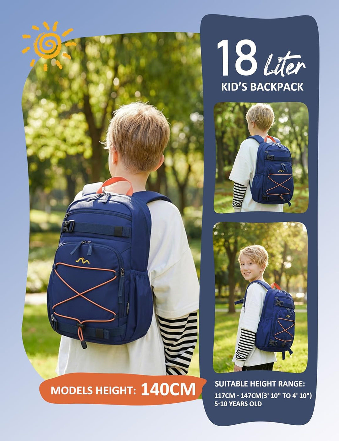 Mountaintop 18L Kinderrucksack Mädchen Jungen für Schule Wandern | Schulrucksack Schultasche mit Bru