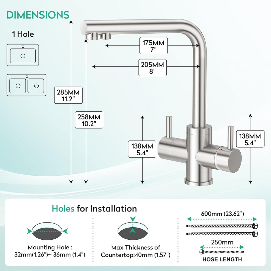 CREA 4 Wege Wasserhahn Küche, Küchenarmatur mit Sodawasser, 360° Drehbar Vier Wege Mischbatterie Küc