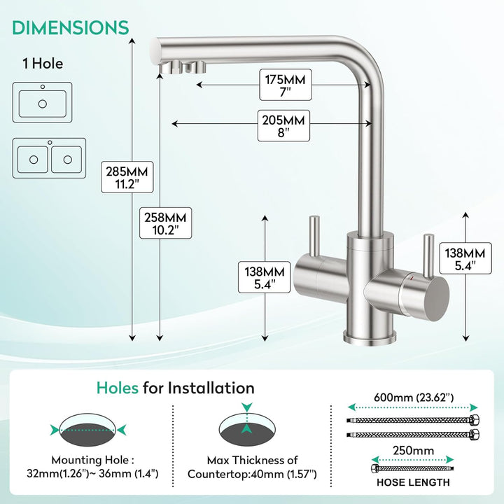CREA 4 Wege Wasserhahn Küche, Küchenarmatur mit Sodawasser, 360° Drehbar Vier Wege Mischbatterie Küc