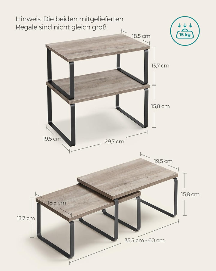 SONGMICS Gewürzregal, 2er Set Küchen-Organizer, Küchenregal, Schrank-Organizer Küche, erweiterbar, k