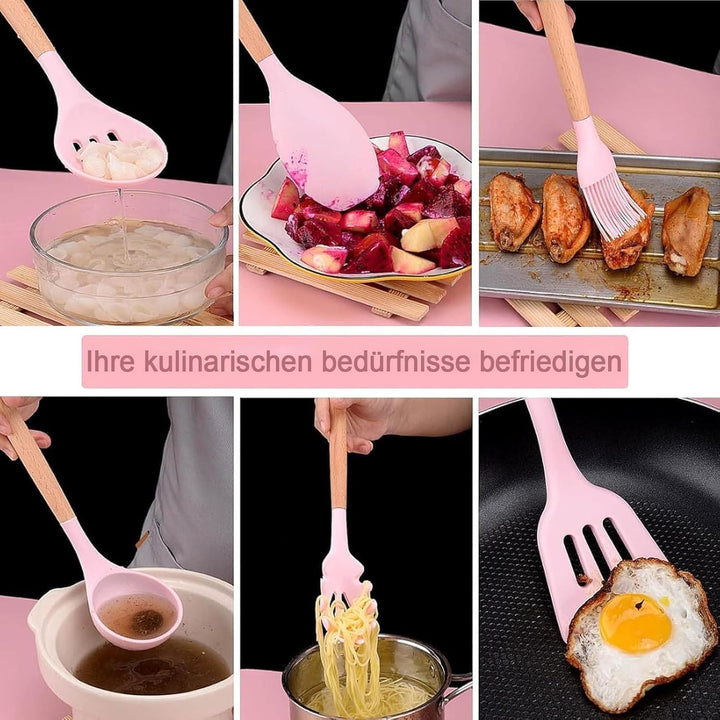 Kochutensilien Set, 19 PCS Silikon Küchenutensilien Mit Halter Und Küchenmesser Zum Kochen, Antihaft