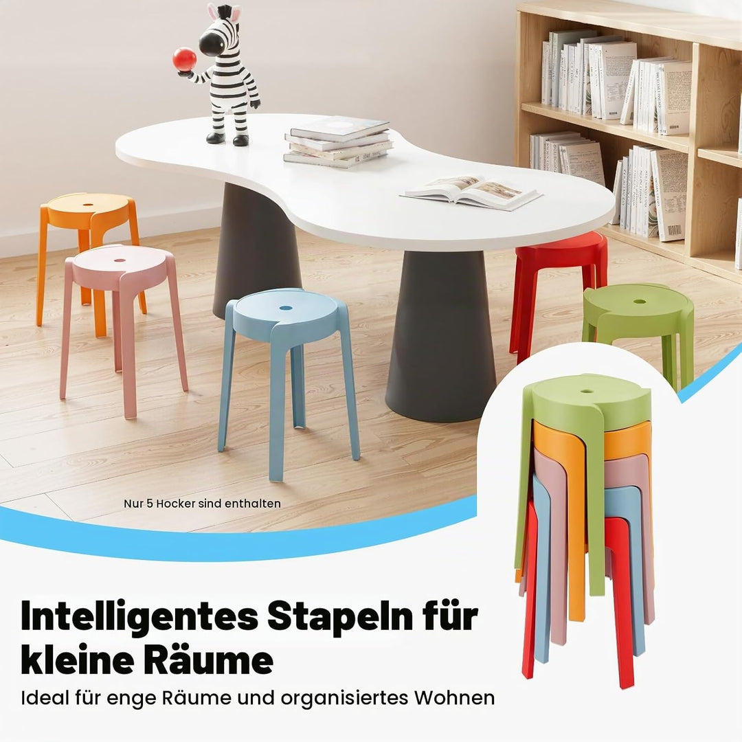 46 cm Hocker stapelbar, 5 Pcs Hocker Plastik, Stapelhocker Kunststoff, bis zu 75 kg, Plastikhocker f