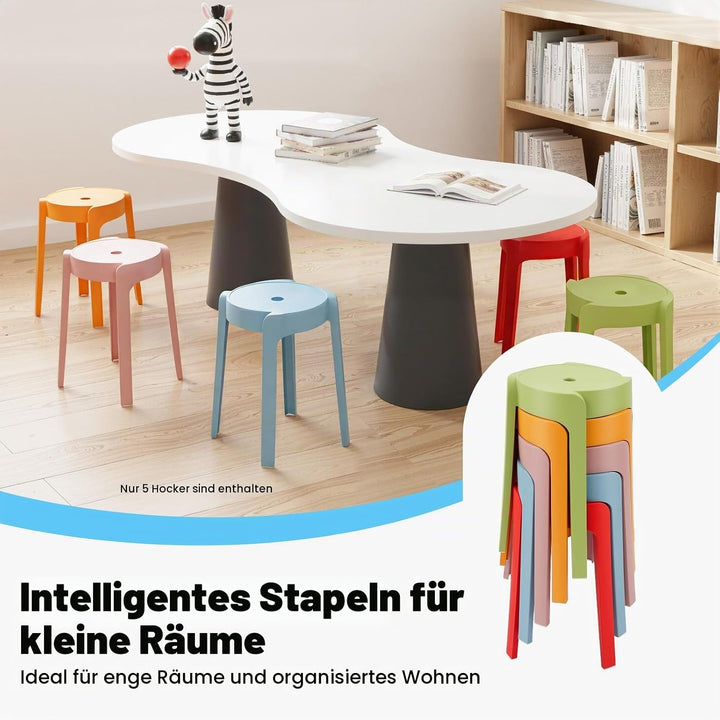 46 cm Hocker stapelbar, 5 Pcs Hocker Plastik, Stapelhocker Kunststoff, bis zu 75 kg, Plastikhocker f