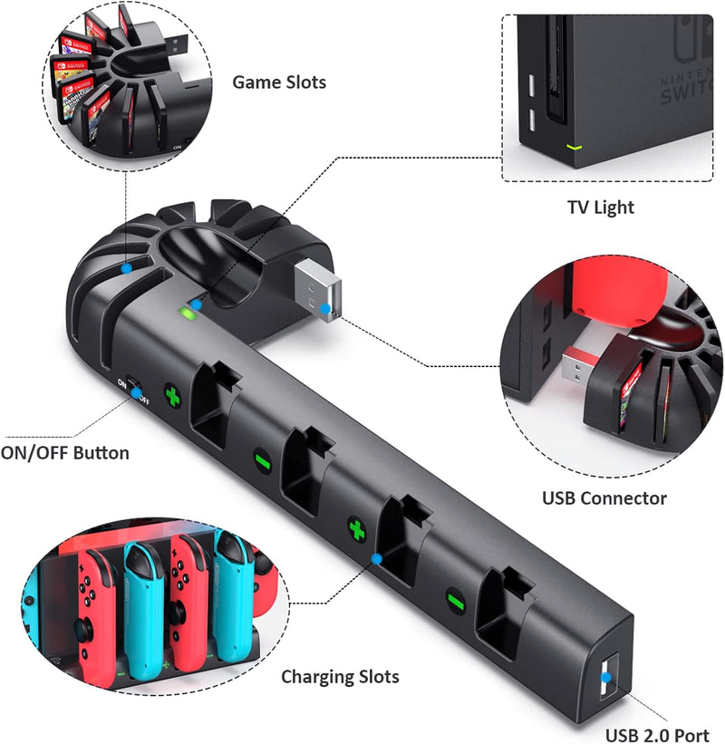 KDD Switch Controller Ladestation Kompatibel mit Nintendo Switch OLED Joy-Con, Switch Ladestation mi