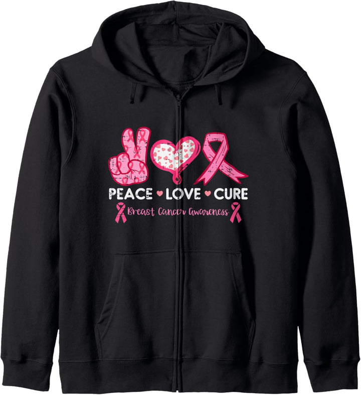 Peace Love Cure Brustkrebs-Bewusstsein Kampf Überlebender Frauen Kapuzenjacke