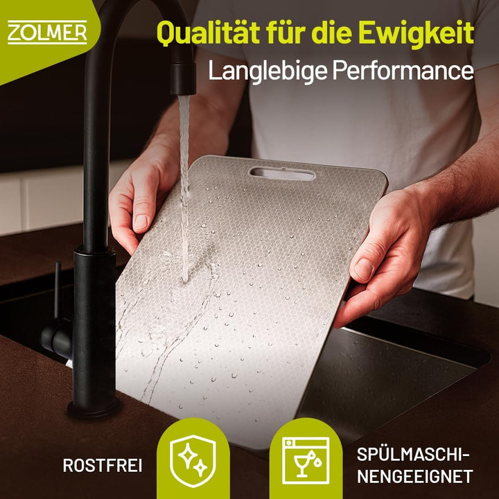 Edelstahl Schneidebrett 34×23 cm – Leicht & antibakteriell, Metall Schneidebrett mit Anti-Scratch-Mu