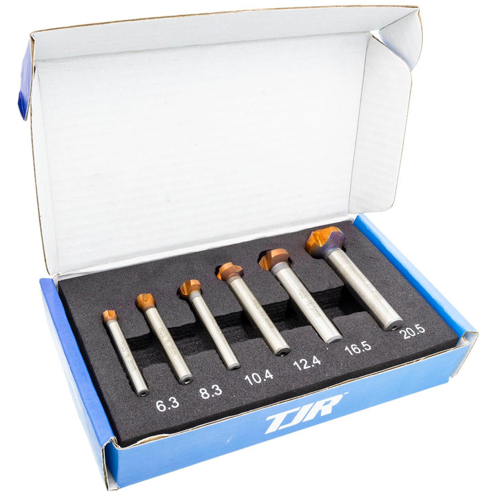 TJR® 6 beschichtete 90° Grad Kegelsenker Ø 6,3-20,5 mm aus HSS Stahl - Richtig Scharf - Senker Entgr