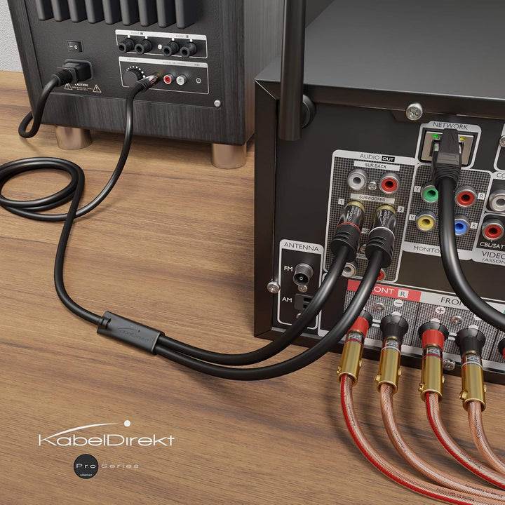 KabelDirekt - 7,5m Cinch-Y-Kabel, 1 auf 2 Cinch, Stereo-Audiokabel (Koax-Kabel, RCA-Stecker, Analog/