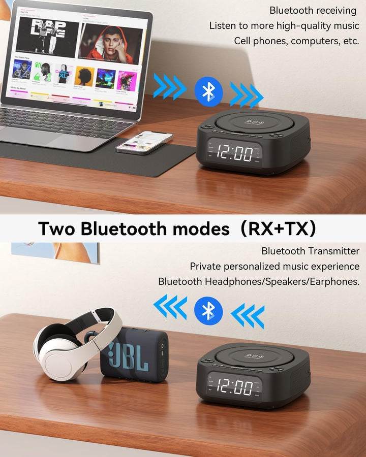 MONODEAL CD Player Tragbar mit Wireless Charger, 2025 Tragbarer CD Player Bluetooth, Wiederaufladbar