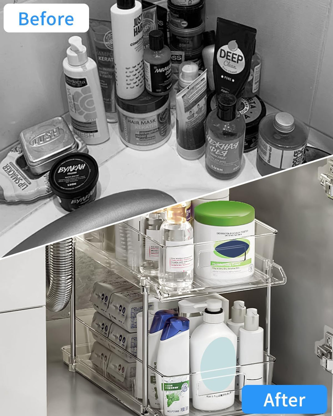 Spülschrank Organizer, Multifunktionale Unter Waschbecken Regal 2 Stück, Transparent Organizer Mit S
