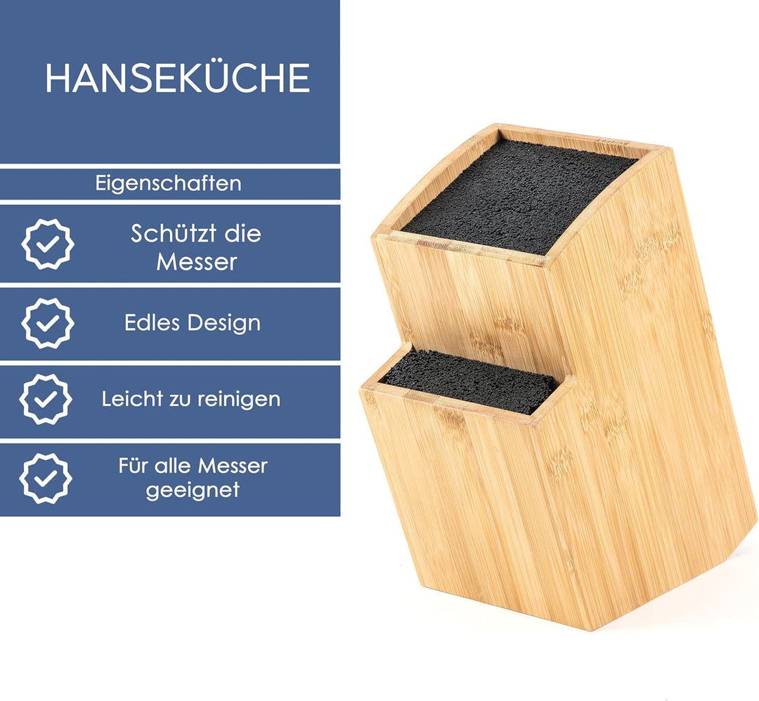 Hanseküche Messerblock - Messerhalter ohne Messer aus Holz Messerbrett beidseitig (Quadratisch Schrä