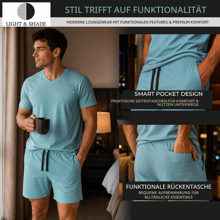 Light & Shade Pyjama-Set mit Oberteil und kurzer Hose für Herren, Blau, XL XL Blau, XL Blau