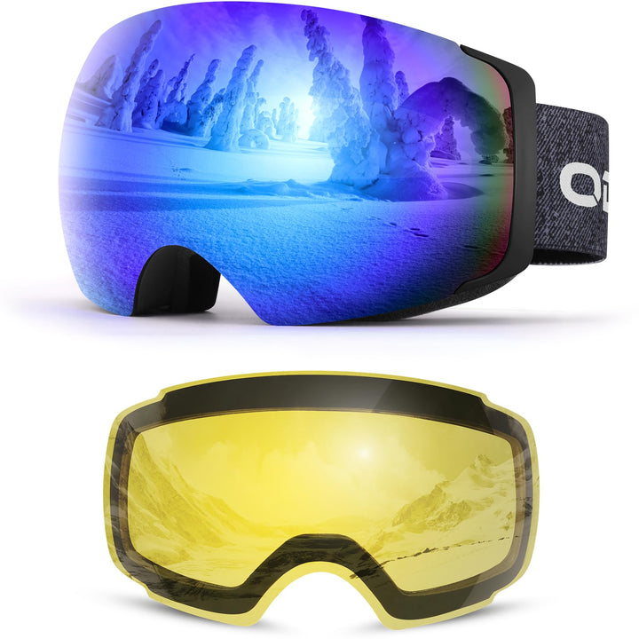 Odoland Skibrille Unisex für Damen und Herren Jungen Rahmenlose Snowboardbrille mit Magnetische Wech