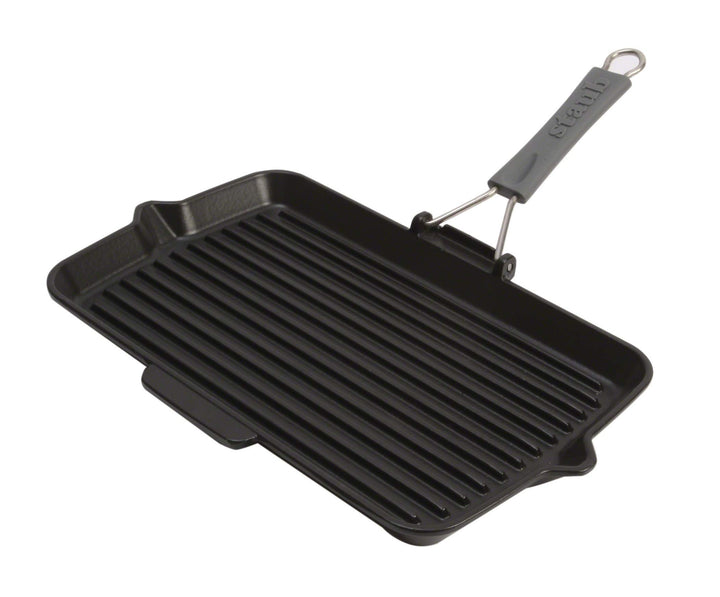 STAUB Gusseisen Grillpfanne, rechteckig, mit Silikongriff, 34 x 21 cm, schwarz, Rechteckig