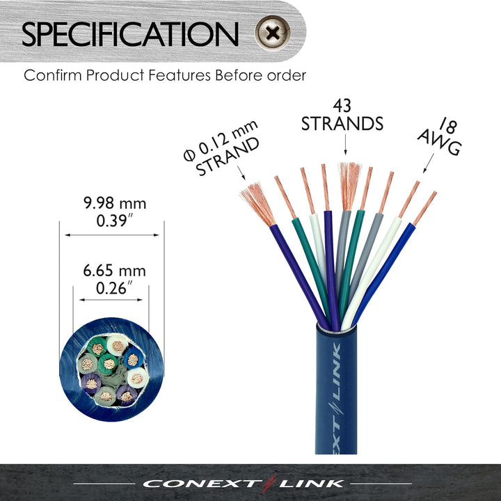 Conext Link MSC918-20 20 Feet 9 Conductors Blue Speed Wire Primary Wire Speaker Cable 18 AWG Gauge G