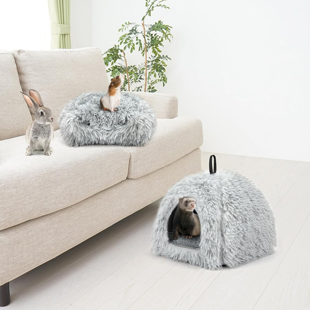 Sbayool Plüsch Kaninchen Bett, Bequem Warme Häschen Höhlenbetten, Kaninchen Haus Mit Bewegliches Pad