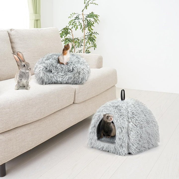 Sbayool Plüsch Kaninchen Bett, Bequem Warme Häschen Höhlenbetten, Kaninchen Haus Mit Bewegliches Pad