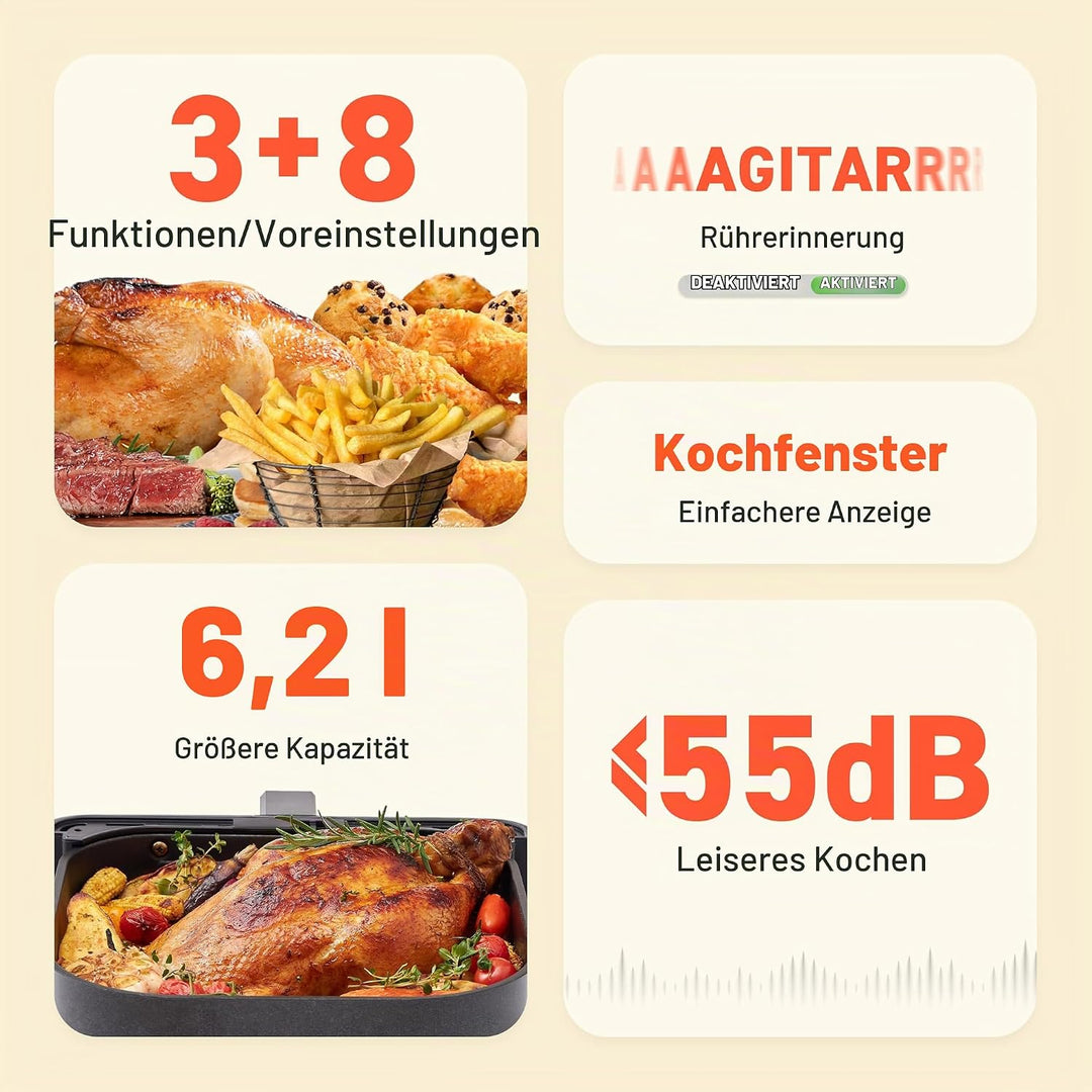 COSORI Luftfritteuse 6,2 Liter mit Fenster, 1700 W, Air Fryer mit 12 Funktionen (Backen und Braten),