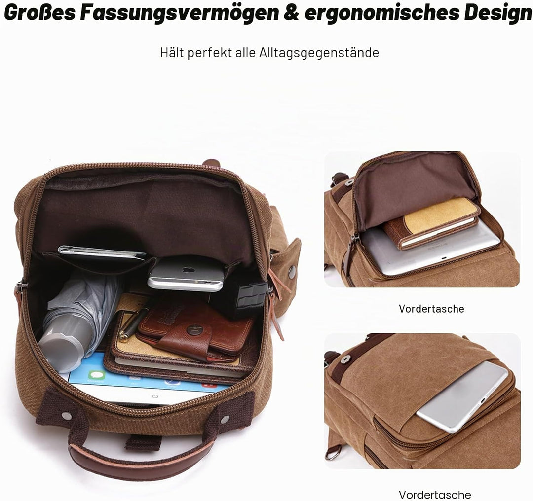 FANDARE Herren Rucksack aus atmungsaktivem Segeltuch Braun A, Braun A