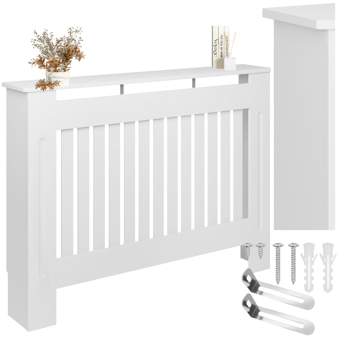 tectake® Heizkörperverkleidung, Holzverkleidung MDF, Heizungsverkleidung weiss mit Lamellen, Heizkör