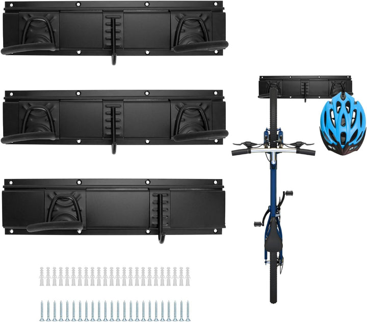 QWORK® Verstellbare Fahrradaufhängung für 5 Fahrräder und 3 Helme, Fahrräder Vertikal Wandhalterung,