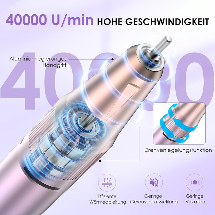 HOMEASY Nagelfräser Elektrisch Profi Maniküre Pediküre Set 16 IN 1 Nagelfeile 40000 U/Min Tragbar Fr