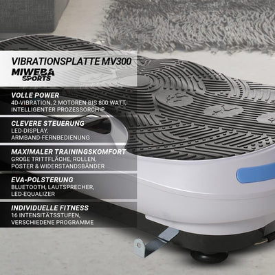 Miweba Sports Fitness 4D Wave Vibrationsplatte MV300 | 3 Jahre Garantie - 800 Watt - Armband Fernbed