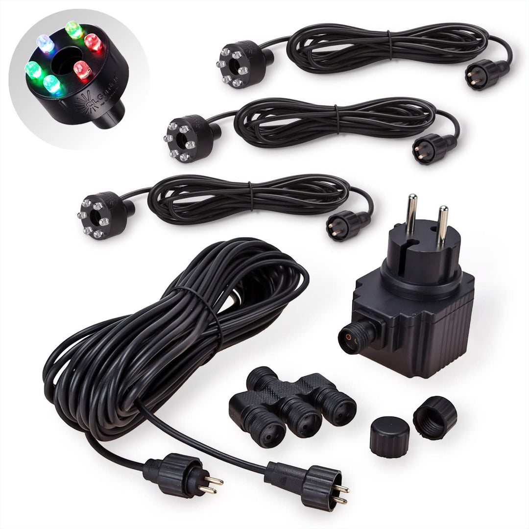 CLGarden Beleuchtungs Set für Springbrunnen mit 3 LED Ringen IP44 (Beleuchtungs Set Multicolor)