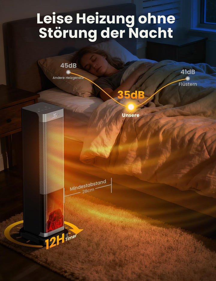 Heizlüfter Energiesparend, 2000W, PTC Keramik Heizung,LED-Anzeige,70° Oszillation,12-Stunden-Timer,E