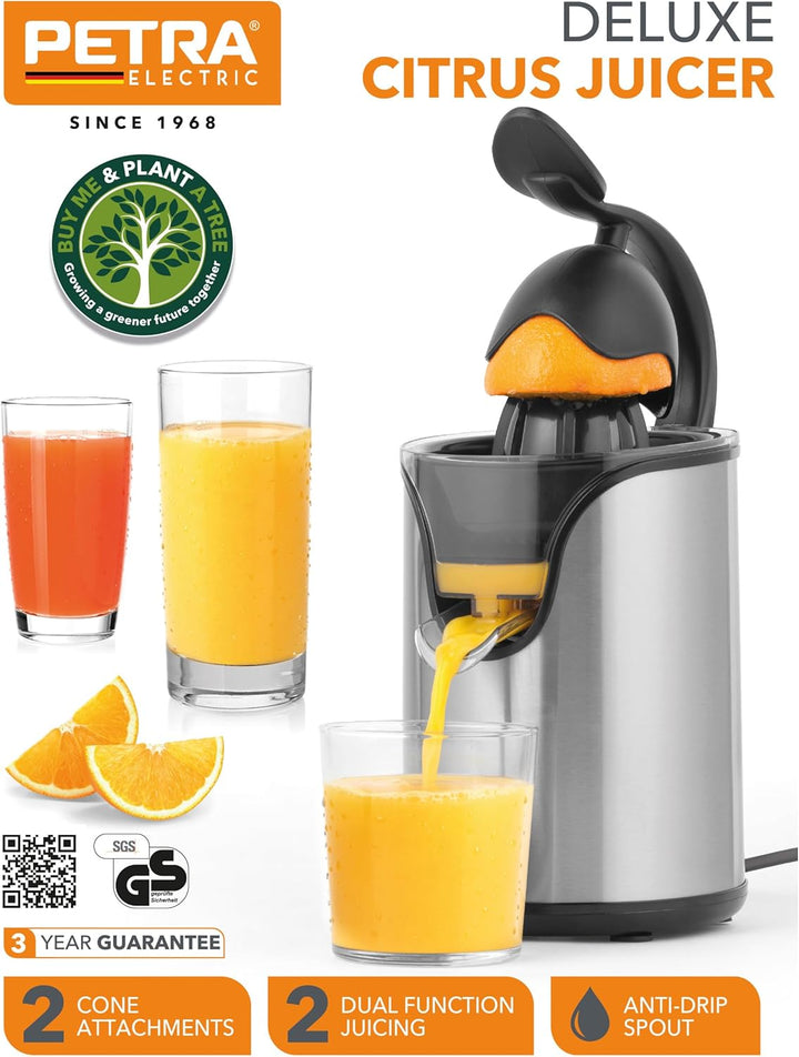 Petra PT5026VDEEU7 Elektrische Zitruspresse, Hebelarm, frische Fruchtsäfte, BPA-frei, tropffrei, Zit