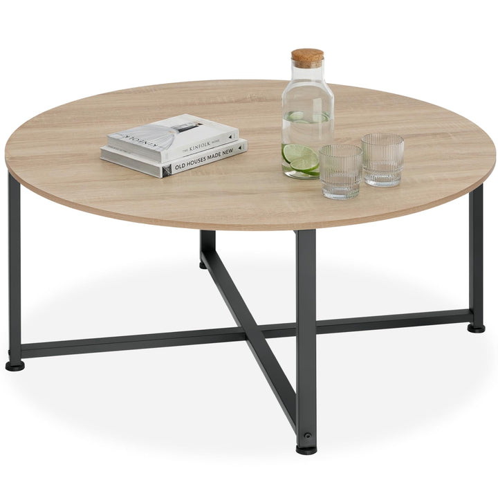 tectake® Couchtisch rund Holz und Metall, Beistelltisch rund, runder Tisch Wohnzimmer, Sofatisch, Wo