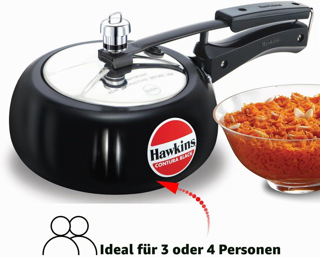 Hawkins CB20 Schnellkochtopf harteloxiert, 2 Liter, Contura Schwarz 2-Liter, 2-Liter