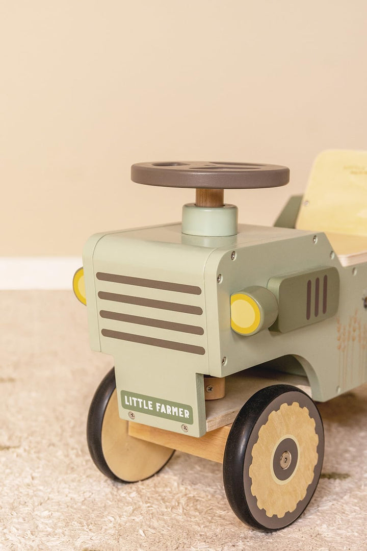 Little Dutch Traktor Rutschfahrzeug mit Lenkrad Holz Kinder Laufrad grün - Little Farm