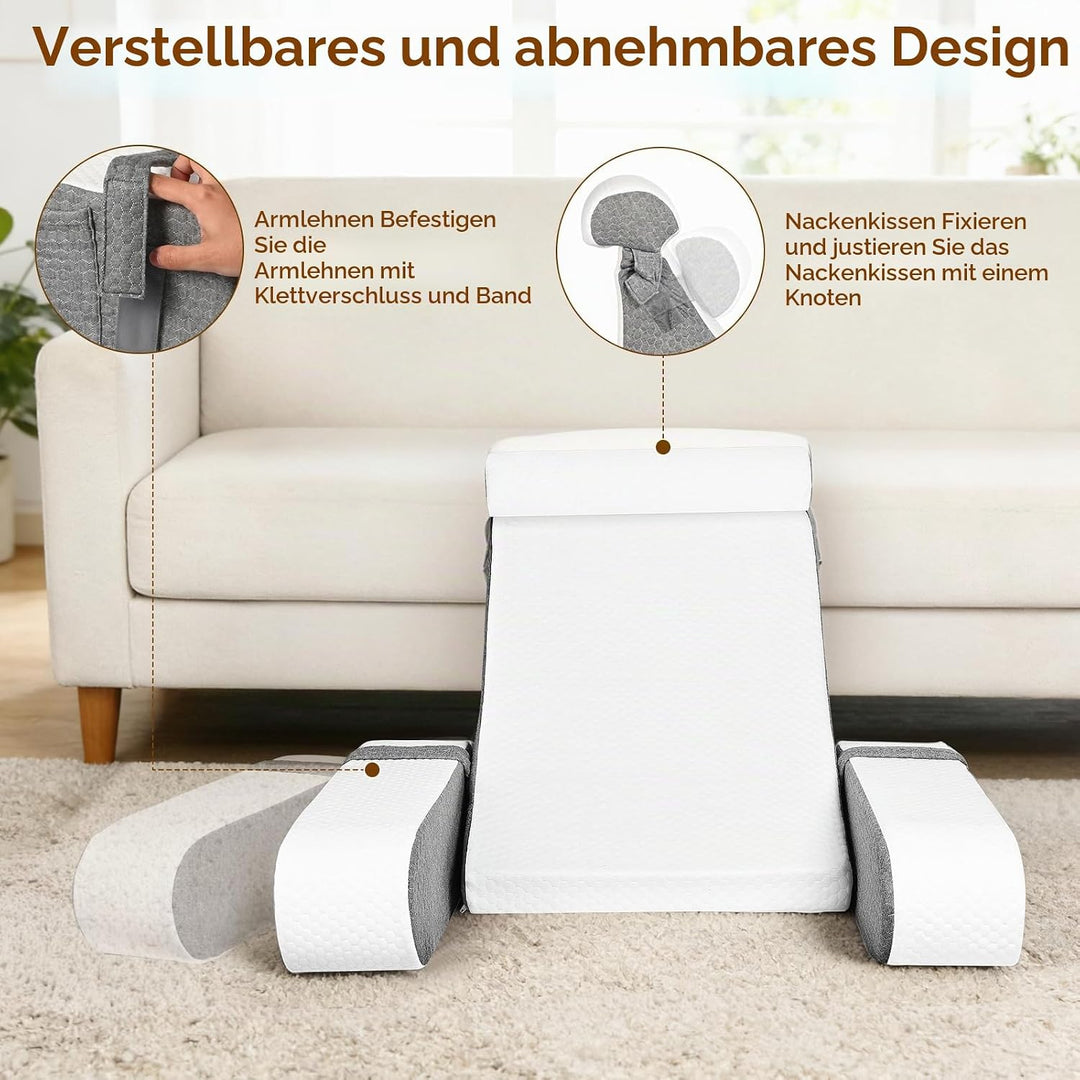 Lesekissen mit Abnehmbarer Nackenrolle &amp; Armlehne, Ergonomisches Rückenkissen Bücherkissen mit Stora