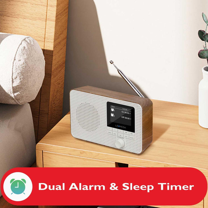 LEMEGA IR1 Tragbares WiFi Internetradio,DAB/DAB+/FM Digitalradio,Bluetooth,Doppelwecker,Schlaf-Snooz