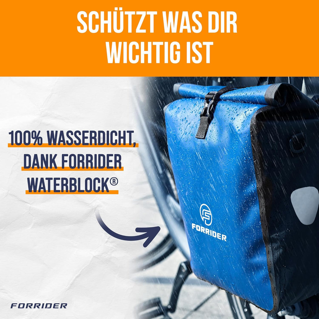 Forrider Fahrradtasche Wasserdicht für Gepäckträger [22L Volumen] mit Schultergurt | Gepäckträgertas