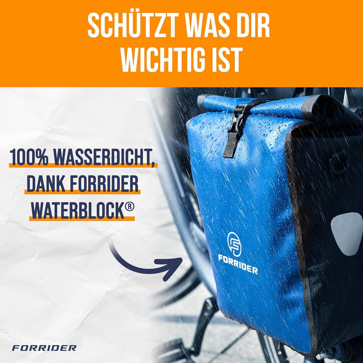 Forrider Fahrradtasche Wasserdicht für Gepäckträger [22L Volumen] mit Schultergurt | Gepäckträgertas