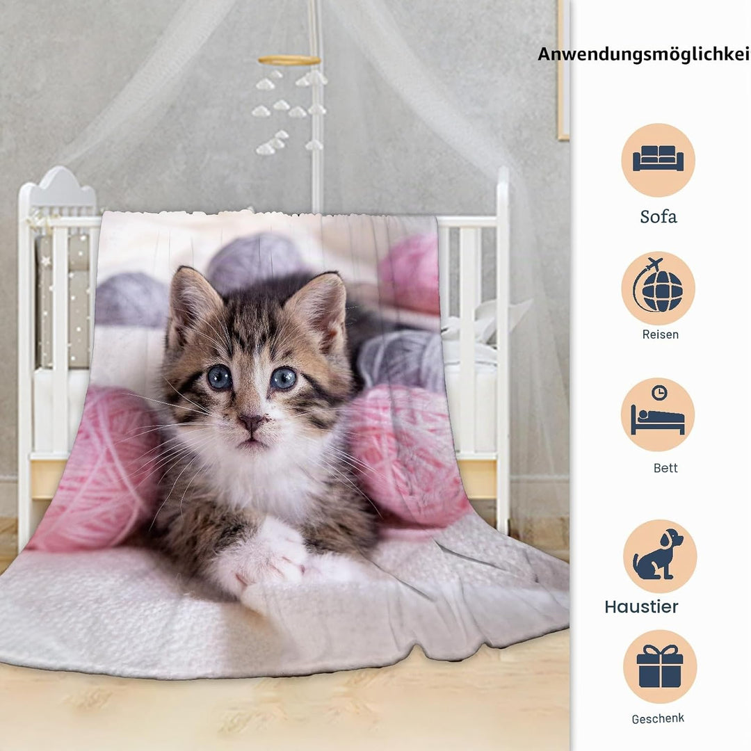 Katzemotiv Kuscheldecke für Kinder, Katzen Flanell Decke,Kinderdecke Katzemotiv Flauschige Plüsch De