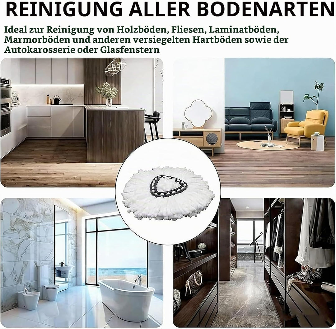 4er Pack Mikrofaser Ersatzköpfe für Vileda Turbo &amp; EasyWring inkl. 1 Dreieckskopf-Basis – Waschbare